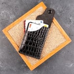 PELLE CRAFT EL YAPIMI MİNİMAL DİKEY KARTLIK SİYAH KROKODİL DESEN