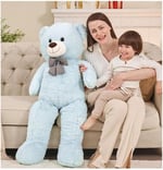 Peluş 120 cm Papyonlu Sevimli Ayı - Sevgiliye Özel Hediye Açık Mavi