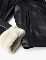Peluş Detaylı Biker Ceket Suni Deri