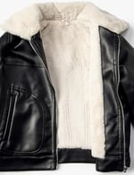 Peluş Detaylı Biker Ceket Suni Deri
