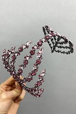 Pembe Çift Taraflı Zelen Model Saç Aksesuarı Gelin Tacı