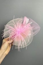 Pembe Grek Tüllü Vualet Parti Ve Nikah Şapkası Saç Aksesuarı