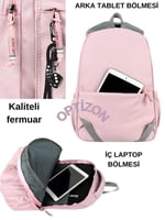 PEMBE OKUL ÇANTASI Beslenme Çantası ve Matara ile 3'LÜ SET Su itici Özel Kumaş Hafif Sırt Çantası