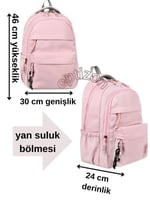 PEMBE OKUL ÇANTASI Beslenme Çantası ve Matara ile 3'LÜ SET Su itici Özel Kumaş Hafif Sırt Çantası