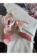 Pembe Rüya Dokulu Elegan TANGO DANS VE SALON AYAKKABISI 8,5 CM 13 PONT KONİ MODEL TOPUK KAPALI