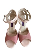 Pembe Rüya Dokulu Elegan TANGO DANS VE SALON AYAKKABISI 8,5 CM 13 PONT KONİ MODEL TOPUK KAPALI