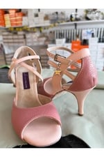 Pembe Rüya Dokulu Elegan TANGO DANS VE SALON AYAKKABISI 8,5 CM 13 PONT KONİ MODEL TOPUK KAPALI