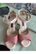 Pembe Rüya Dokulu Elegan TANGO DANS VE SALON AYAKKABISI 8,5 CM 13 PONT KONİ MODEL TOPUK KAPALI