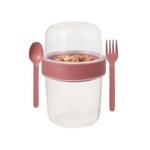 Pembe Saklama Kabı – 2 Katlı Taşınabilir Yemek Kabı, Kaşık ve Çatal Dahil 18x10 cm