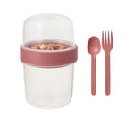 Pembe Saklama Kabı – 2 Katlı Taşınabilir Yemek Kabı, Kaşık ve Çatal Dahil 18x10 cm