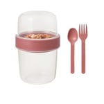 Pembe Saklama Kabı – 2 Katlı Taşınabilir Yemek Kabı, Kaşık ve Çatal Dahil 18x10 cm