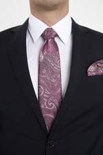 Pembe Şal Motif Desen Kravat Mendil Set