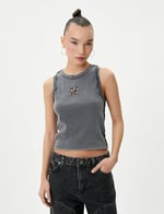 Pencere Detaylı Atlet Bisiklet Yaka Pamuklu Slim Fit