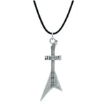 Pentagram Elektro Gitar Deri ip Kolye - Gümüş Kaplama - Kadın Erkek Kolye - No:1037