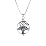 Pentagram Yıldızı Keçi Kafası Örme Zincir Kolye - Gümüş Kaplama - Erkek Kadın Kolye - No:1432