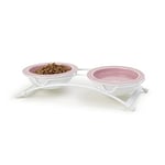 PetRageous 44355 Toftees Paws Diner with Two 1-Cup Bulaşık Makinesinde Yıkanabilir Taş Kase Kapasitesi 10,75 İnç Uzunluk 5,25 cm Uzunluğunda, Ekstra Küçük ve Küçük Köpekler ve Kediler için, Beyaz ve