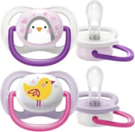 Philips Avent Ultra Air Emzik, Kız Bebekler için 0-6 Ay, 2’li Paket, Ortodontik Silikon, Geniş Hava Delikli, Mikrodalga Sterilize Edilebilir, BPA İçermez, Taşıma Kutulu, SCF080/06