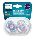 Philips Avent Ultra Air Emzik, Kız Bebekler için 6-18 Ay, 2’li Paket, Ortodontik Silikon, Geniş Hava Delikli, Mikrodalga Sterilize Edilebilir, BPA İçermez, Taşıma Kutulu, SCF085/61