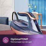 Philips Azur 8000 Serisi Buharlı Ütü - 85 g/dk Sürekli Buhar, 260g Turbo Şok Buhar, 3000 W, OptimalTEMP Teknolojisi, SteamGlide Elite Taban, Koyu Mavi (DST8050/20)