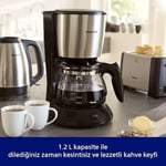 Philips Filtre Kahve Makinesi, 1,2 Lt Kapasite, Otomatik Kapanma, Cam Demlikli, Siyah ve Metal, HD7462/20