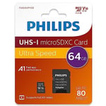 Philips FM64MP45B/10 sınıf 10 Micro SDXC 64 GB hafıza kartı adaptörü