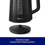 Philips Serisi 3000 Su Isıtıcısı, 1,7 L Yaylı Kapak, Düz Isıtma Elemanı, Işık Göstergesi, Çıkarılabilir Filtre, Çeşitli Güvenlik Sistemleri, Siyah (HD9318/20)