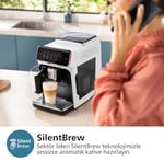 Philips Serisi 3300 Tam Otomatik Espresso Makinesi LatteGo Süt Sistemi ile, 6 Kahve Çeşidi, SilentBrew Teknolojisi, AquaClean Filtre – Beyaz & Parlak Siyah (EP3343/50)