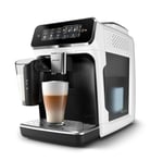 Philips Serisi 3300 Tam Otomatik Espresso Makinesi LatteGo Süt Sistemi ile, 6 Kahve Çeşidi, SilentBrew Teknolojisi, AquaClean Filtre – Beyaz & Parlak Siyah (EP3343/50)