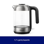 Philips Serisi 5000 Cam Su Isıtıcısı - 1,7L, Hızlı Kaynatma, Paslanmaz Çelik Eleman, Kireç Filtresi, 360° Kablosuz Taban, Çıkarılabilir Kapak, Mavi Işık Göstergesi (HD9339/80)