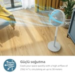 PHILIPS SilentWings teknolojisi ile güçlü ve süper sessiz ayaklı vantilatör. 19 dB. 2'si 1 arada masa ve ayaklı vantilatör. Eğim ve salınım ayarlanabilir. 12 saatlik zamanlayıcı. Beyaz. (CX2550/00)