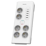Philips SPN7060WA Akım Korumalı Priz 6'lı 900J 2m 4 USB 20W 1 Type-C 15W, Standart