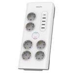 Philips SPN7060WA Akım Korumalı Priz 6'lı 900J 2m 4 USB 20W 1 Type-C 15W, Standart