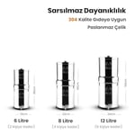 PHOENIX GRAVITY 12 Litre Yer Çekimli Su Arıtma Cihazı |NSF Sertifikalı |Mineralleri Arıtmaz |Servis İstemez |Elektrik ve Tesisat Gerektirmez | Temiz ve Sağlıklı İç - Seçenekler: 6 Litre, 8 L, 12 Litre