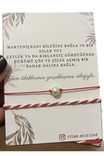 Pigna Aksesuar Marteniçka Bileklik Ve Incili Kırmızı Ip Bileklik Kırmızı Tek Ebat