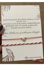 Pigna Aksesuar Marteniçka Bileklik Ve Incili Kırmızı Ip Bileklik Kırmızı Tek Ebat