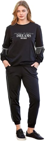Pijama Pazarı 24837 Kadın Eşofman Takım-siyah SİYAH 42