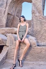 Pijama Pazarı Monamise 23047 Kadın Etnik Desen İp Askılı Kısa Tulum-Siyah SİYAH M