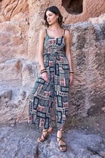 Pijama Pazarı Monamise 23065 Kadın Etnik Desen Ip Askılı Tulum-lacivert LACİVERT M