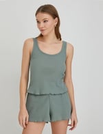 Pijama Üstü Askılı U Yaka Dokulu