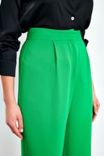Pileli Krep Pantolon - YEŞİL