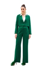 Pileli Krep Pantolon - YEŞİL