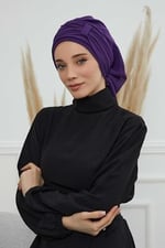 Pileli Tasarım Şifon Hazır Türban,HT-107,HT-107 Mor