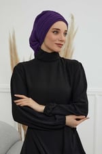 Pileli Tasarım Şifon Hazır Türban,HT-107,HT-107 Mor