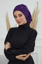 Pileli Tasarım Şifon Hazır Türban,HT-107,HT-107 Mor