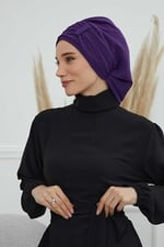 Pileli Tasarım Şifon Hazır Türban,HT-107,HT-107 Mor