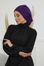Pileli Tasarım Şifon Hazır Türban,HT-107,HT-107 Mor