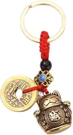 Piramigo Maneki Neko Şans Kedisi Çin Şans Parası Pirinç Anahtarlık