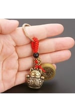 Piramigo Maneki Neko Şans Kedisi Çin Şans Parası Pirinç Anahtarlık