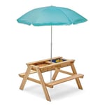 Plum Play Surfside Junior 3'ü 1 arada piknik masası, şemsiyeli ve çıkarılabilir tepsili, deniz mavisi
