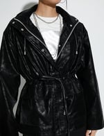 Pocket and Ziiper Detail Hooded Oversized Raincoat
